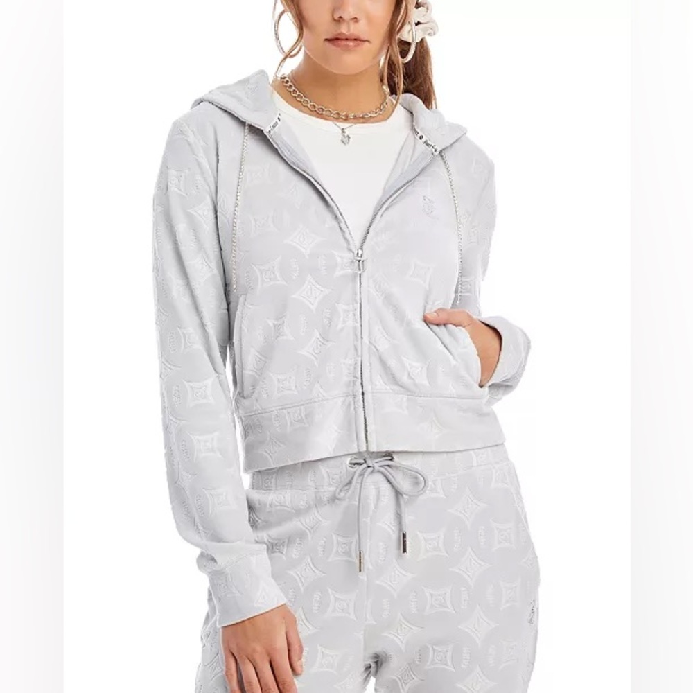 Juicy Couture Light Gray Embossed Velour Zip Hoodie and Pants SET